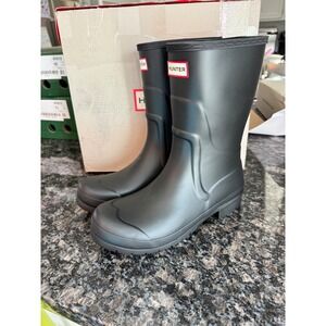 Hunter Liberty Rain Boots Black Matte Mid Calf Waterproof Rubber HWLIBERTY 9M